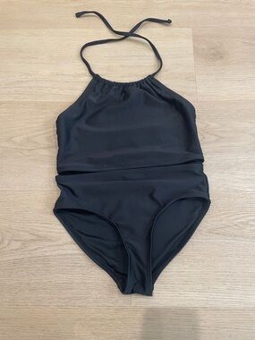 Kids Black Halter One-Piece Swimsuit
